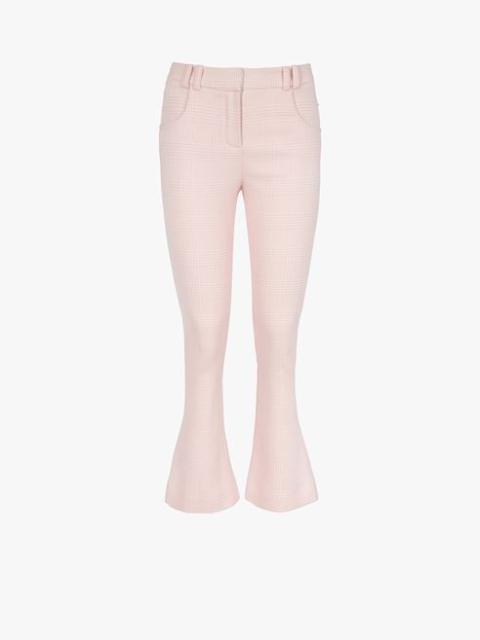 White and pale pink checkered flared pants
