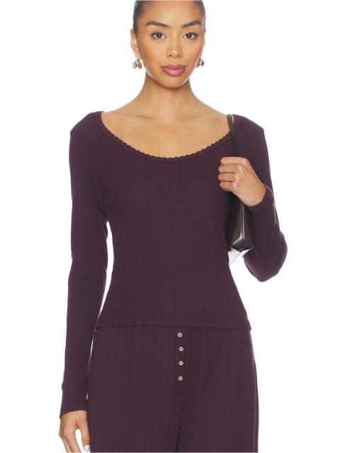 LESET Pointelle Long Sleeve Scoop Neck