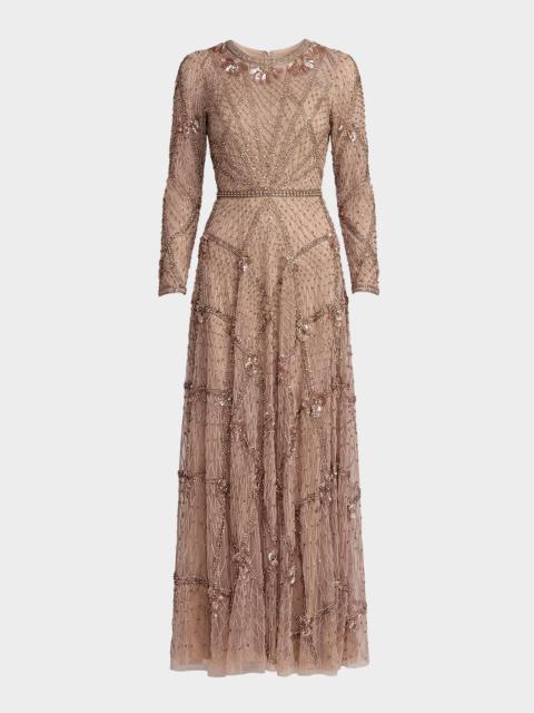 MAC DUGGAL Crystal & Beaded Mesh Gown