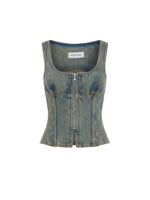 Marine Serre Moon Laser Denim Corset Top