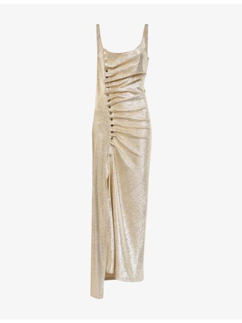 rabanne Scoop-neck ruched stretch-woven maxi dress