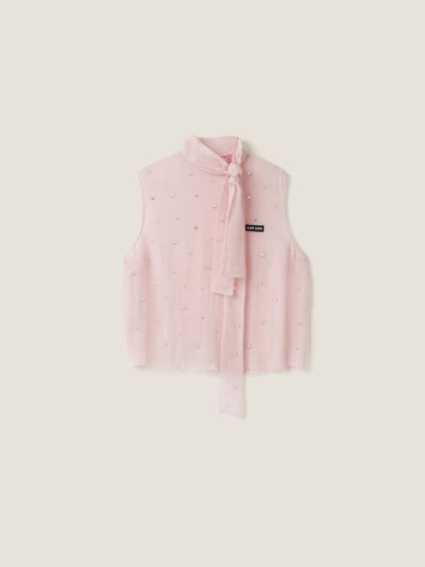 Miu Miu Diamanté embellished chiffon top