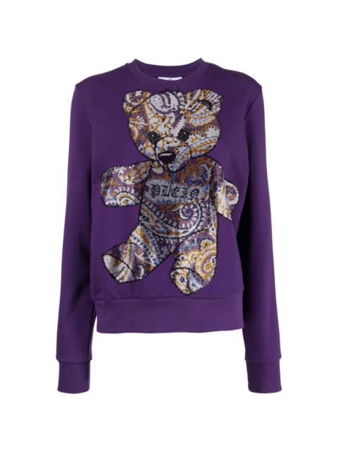 rhinestoned teddy bear-print sweatshirt