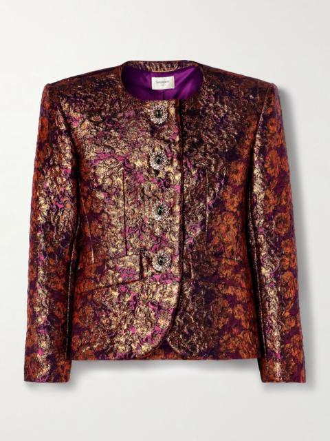 SAINT LAURENT Crystal-embellished metallic wool-blend brocade jacket Metallic