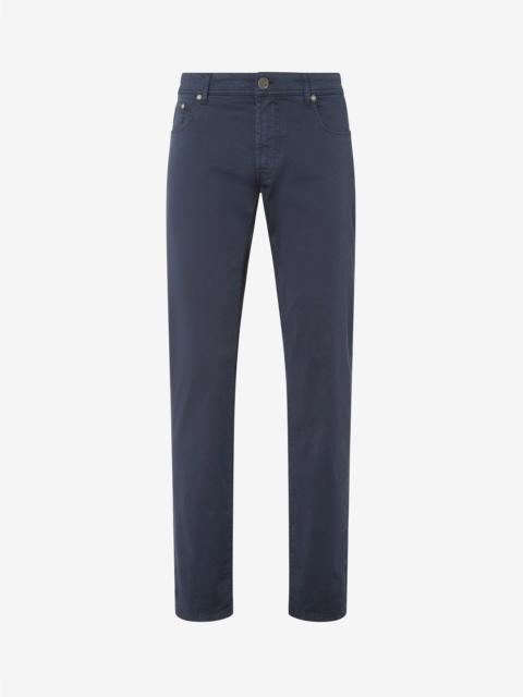 CORNELIANI Navy blue garment-dyed stretch cotton jeans