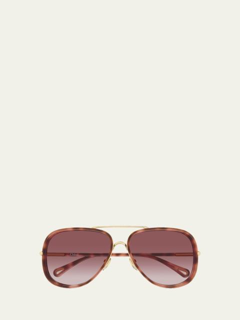 Chloé 60mm Metal & Acetate Aviator Sunglasses