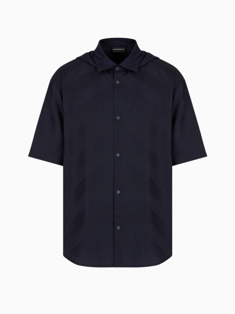 EMPORIO ARMANI Short-sleeved, comfort-fit, hooded shirt in ASV Lyocell with all-over pattern