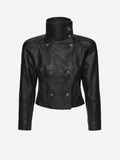 MAGDA BUTRYM High-collar cropped leather jacket in black