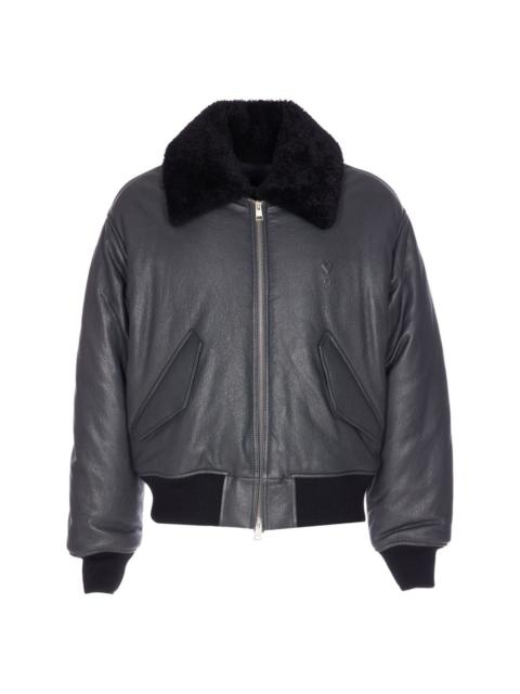 AMI Paris ZIP-UP LEATHER BOMBER JACKET