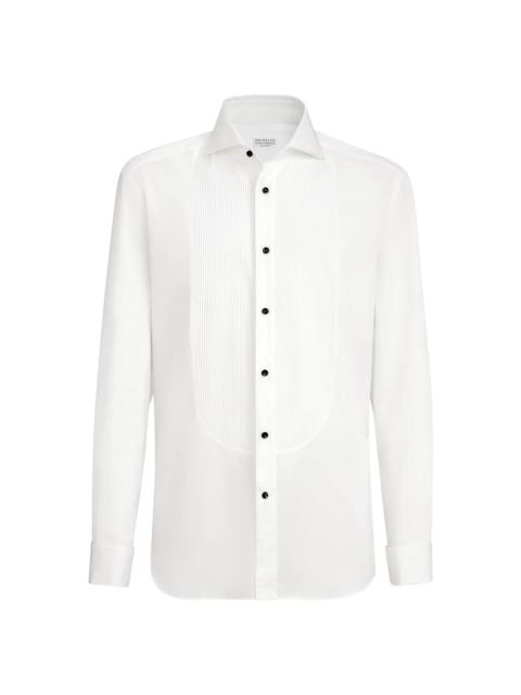 Brunello Cucinelli Men's Cotton Twill Slim Fit Tuxedo Shirt with French Cuff - Off White