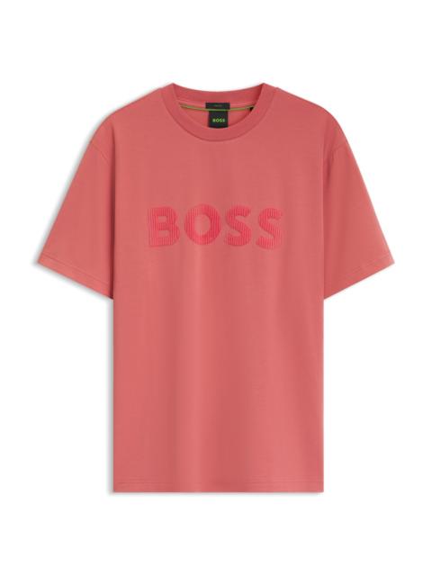 BOSS TONAL FLOCKED-LOGO T-SHIRT IN STRETCH COTTON