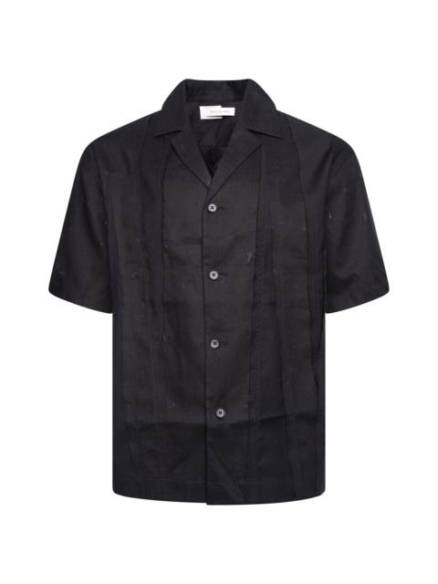 FENG CHEN WANG Ripped Patchwork Linen Shirt in Black