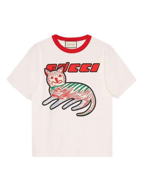 GUCCI Gucci Cat Print Oversize T-shirt 'off white' 616036-XJCVU-9125