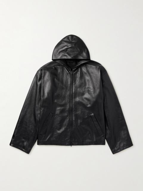 BALENCIAGA Oversized Logo-Debossed Leather Hooded Jacket