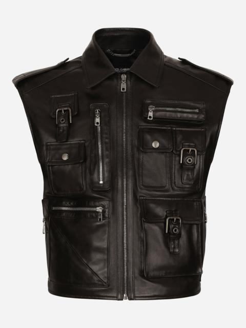 Leather vest with multiple pockets