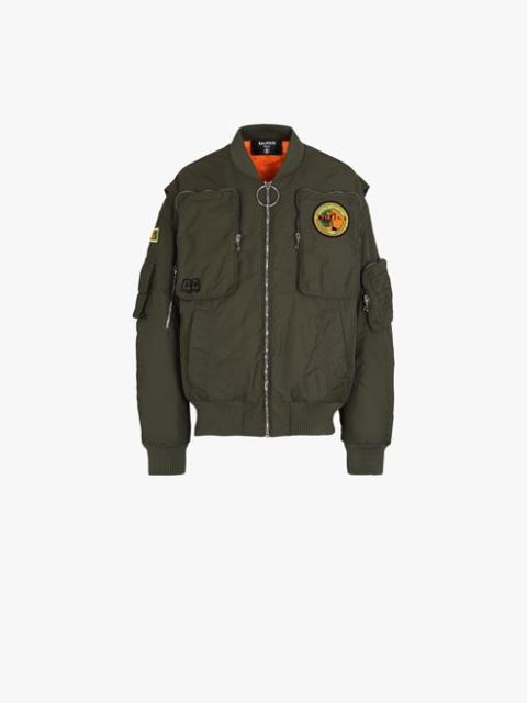 Balmain Khaki aviator bomber jacket with Balmain badge