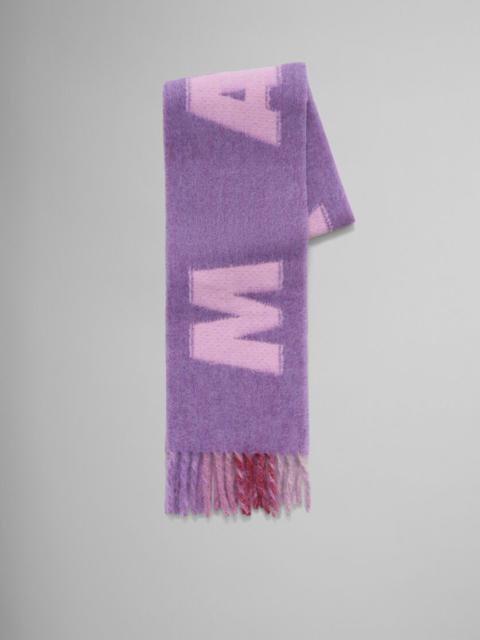 Marni PURPLE MOHAIR AND WOOL SCARF WITH MAXI LOGO