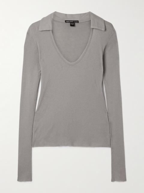 JAMES PERSE Ribbed Cotton And Cashmere-blend Polo Shirt