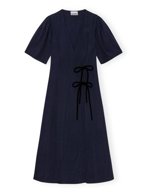 NAVY BLUE VISCOSE TWILL WRAP MIDI DRESS