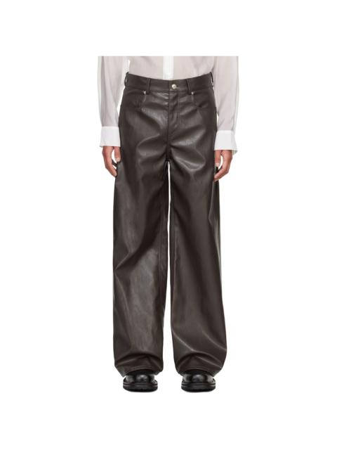 SYSTEM Brown Wide-Leg Faux-Leather Trousers
