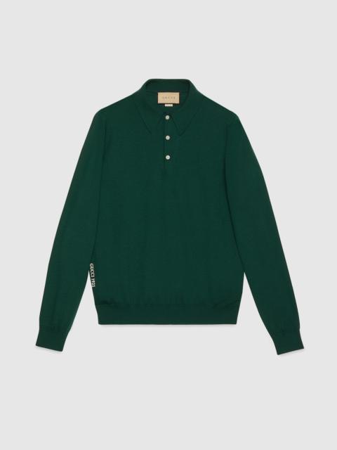 Wool polo shirt with embroidery