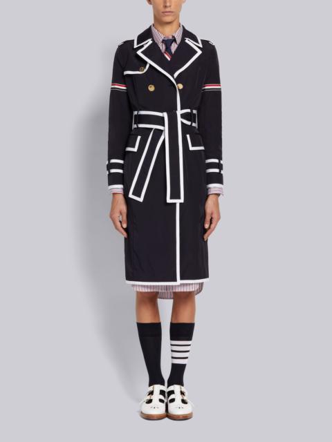 Thom Browne Navy Nylon Tech Gabardine Tipped Multicolor Placket Armband Unconstructed Classic Trench Coat