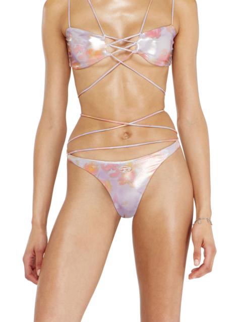 Diesel STRAPPY METALLIC BIKINI BOTTOMS WITH FLORAL PRINT