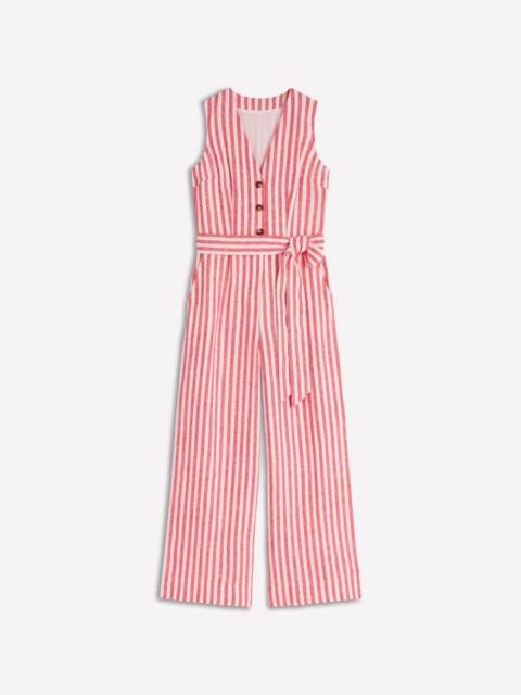BODEN Laura V-neck Linen Jumpsuit-Red, Ivory Stripe