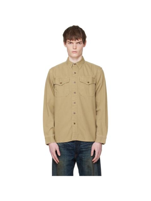 RRL by Ralph Lauren Beige Twill Officer's Work Shirt