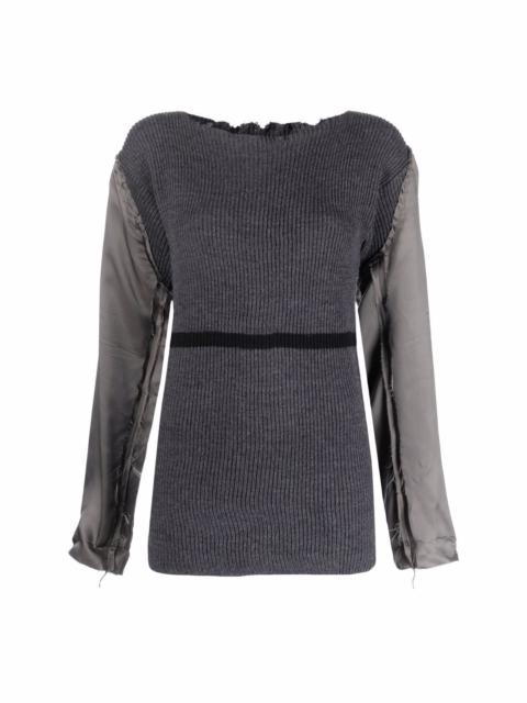 distressed contrast sleeve knit top