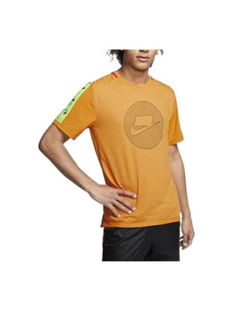 Nike Men's Nike Chest Logo Mesh Stripe Round Neck Short Sleeve Orange T-Shirt BV5599-886
