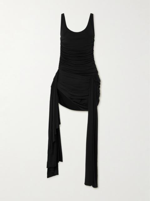 MUGLER Tie-detailed Draped Stretch-jersey Mini Dress