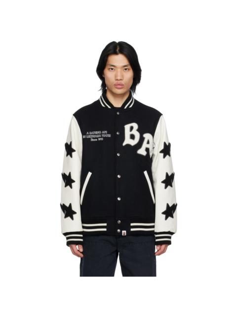 A BATHING APE® Black & White Varsity Bomber Jacket