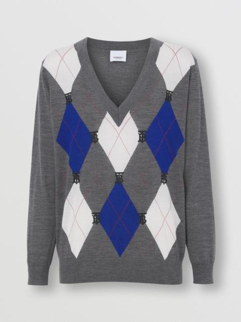 Burberry Monogram Motif Argyle Intarsia Wool Sweater
