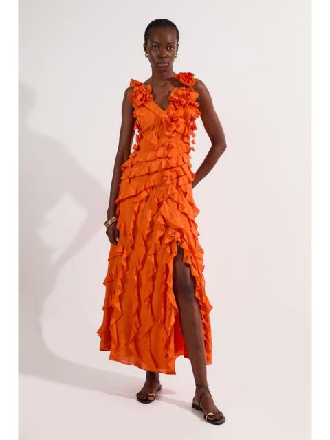 KAREN MILLEN Ruffle & Applique V Front Viscose Woven Maxi Dress