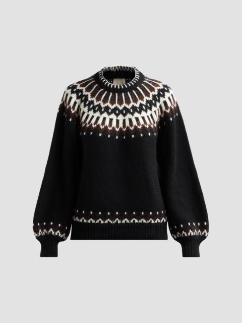 DÔEN Women's Field Fair Isle-Inspired Wool-Blend Crewneck Sweater - Black Aberdeen Fair
