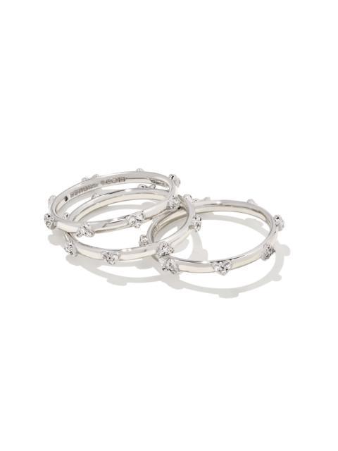 KENDRA SCOTT Haven Silver Crystal Heart Rings Set of 3 in White CZ