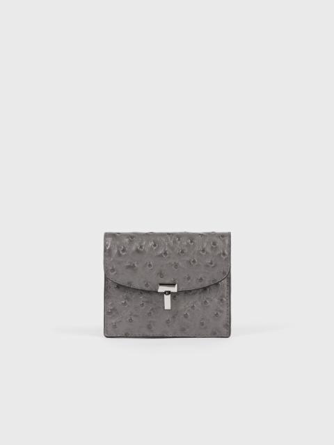 TOTEME T-lock ostrich-embossed cardholder grey