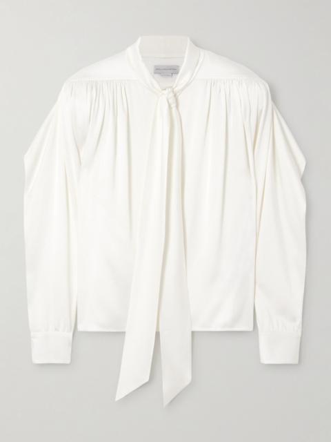 Stella McCartney Pussy-bow pleated satin blouse White