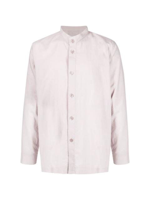 Ramie band-collar button-up shirt