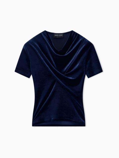 GIORGIO ARMANI JUMPER SLIM-FIT T-SHIRT IN VISCOSE CHENILLE FRONT DRAPING
