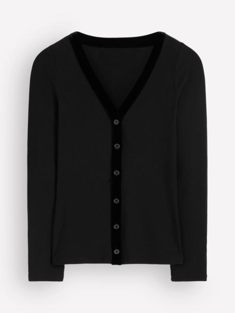 BODEN Velvet Trimmed V-Neck Top-Black