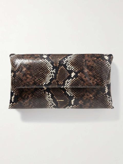 Origami padded snake-effect leather clutch