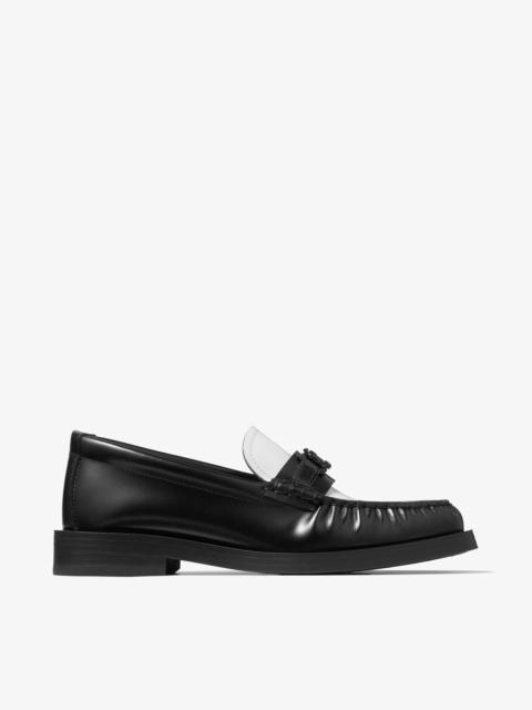 JIMMY CHOO Addie/JC
Black and Latte Box Calf Leather Flat Loafers with JC Emblem