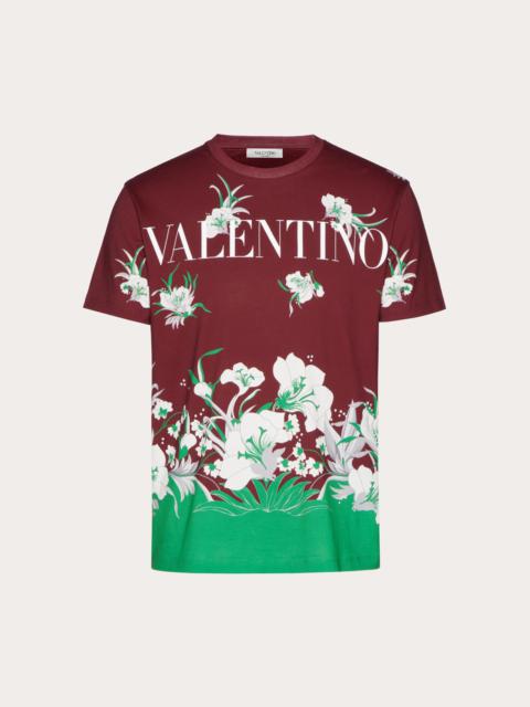 Valentino CREWNECK COTTON T-SHIRT WITH STREET FLOWERS TULIPOP PRINT
