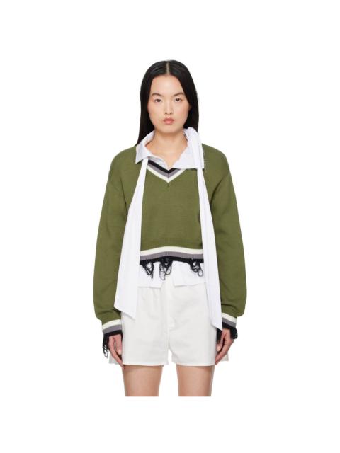 OTTOLINGER Green Cropped V-neck Sweater