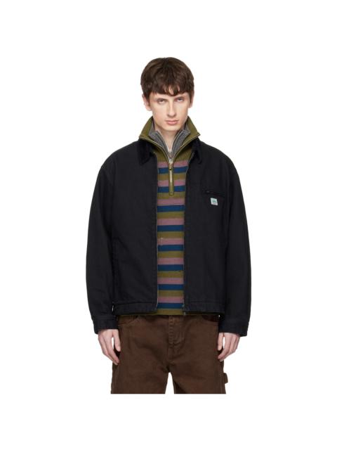 vowels Black Cord Collared Zip-Up Denim Jacket