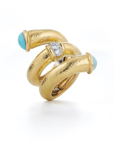 DAVID WEBB Turquoise Hammered Pipe Ring