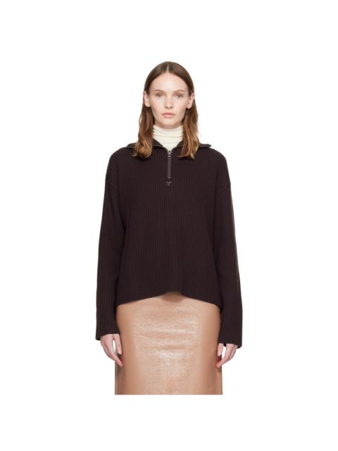 courrèges Brown Ribbed Wool Trucker Sweater