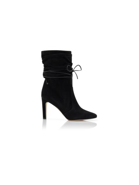 Manolo Blahnik Black Suede Slouchy Ankle Boots